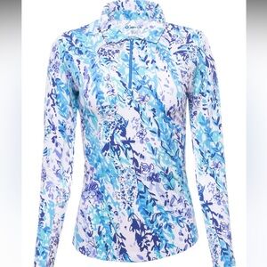 IBKUL Top Golf Tennis Cat Cay Navy Seafoam Vent/Long Sleeve Mock Shirt Sz XS